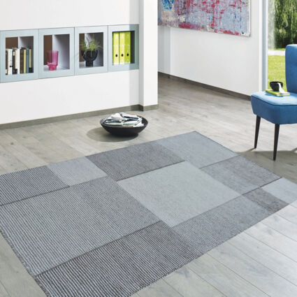 Grey & Silver Tone Handwoven Patterned Rug - Image 1 - please select to enlarge image