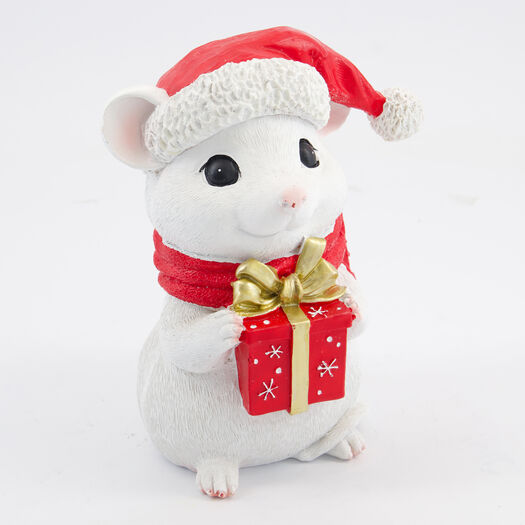 White Christmas Themed Mouse Decoration 19x14cm - Image 1 - please select to enlarge image