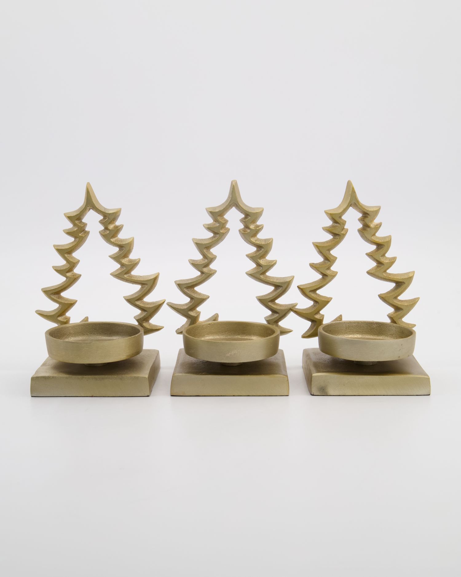Three Piece Champagne Gold Christmas Tree Tealight Holders