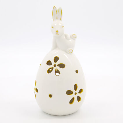 White Ceramic Bunny & Egg Easter Decoration 23x11cm - Image 1 - please select to enlarge image