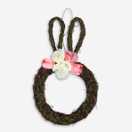 Multicoloured Floral Rattan Rabbit Wreath 44x26cm - Image 1 - please select to enlarge image