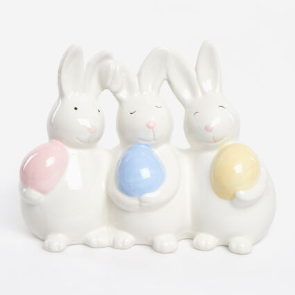 Triple Ceramic Bunnies Ornament 28x22cm  - Image 1 - please select to enlarge image